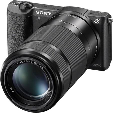 Aparat foto Mirrorless A5100LB 24.3MP, Black + Double Kit - Obiectiv Sony SELP1650, 16-50mm + Obiectiv Sony SEL55210 55-210mm, Black