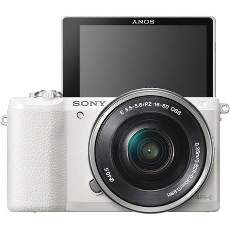 Aparat foto Mirrorless A5100LB 24.3MP, White + Obiectiv Sony SELP1650, 16-50mm, Silver