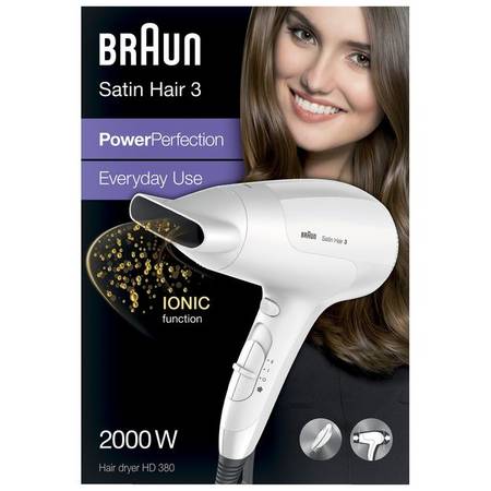 Braun Uscator de par Satin Hair 3 PowerPerfection HD380, 2000 W, concentrator, alb
