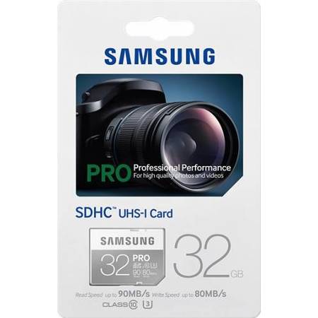 Secure Digital Card Samsung 32GB Pro, Clasa 10, UHS-1, read 90MB/S - write 80MB/S, fara adaptor