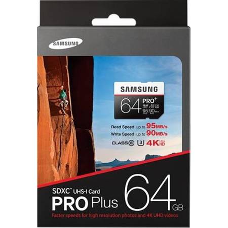 Card Secure Digital Samsung, 64GB, PRO+, MB-SD64D/EU, Clasa 10, UHS-I