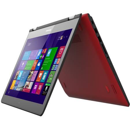 Laptop 2in1 Lenovo Yoga 500-14, 14" FHD IPS Touch, Intel Core i5-6200U, up to 2.80 GHz, 8GB, 1TB + 8GB SSH, GeForce 920M 2GB, Win 10 Home Student, Red
