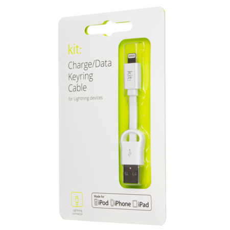 Kit Cablu de date IP5USBKEYWH White, Lightning, cu prindere la chei pentru iPhone, iPad, iPod