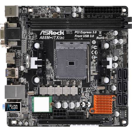 Placa de baza ASRock A88M-ITX/AC, A88X, Dual DDR3-2133, SATA3, M.2, HDMI, DVI, D-Sub, mITX