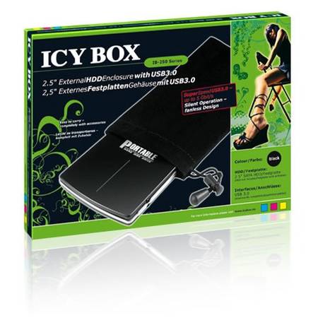 Enclosure HDD Icy Box 2.5" inaltime 12,5 mm SATA 1xUSB 3.0, negru + husa
