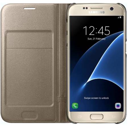Husa protectie Led View Cover pentru Samsung Galaxy S7 (G930), EF-NG930PFEGWW Gold