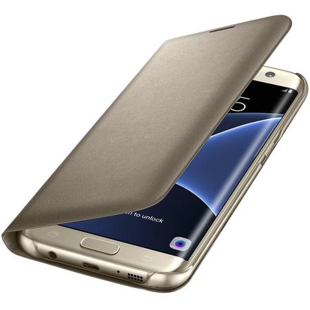 Husa protectie Led View Cover pentru Samsung Galaxy S7 Edge (G935), EF-NG935PFEGWW Gold