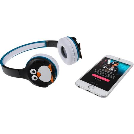 MyDoodle Children – Casca bluetooth stereo cu limitator de sunet pentru protejarea urechilor copiilor, Penguin