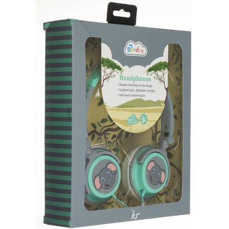 MyDoodle Children – Casca cu fir stereo On-Ear, cu limitator de sunet pentru protejarea urechilor copiilor, Elephant