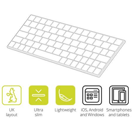 KIT mini tastatura bluetooth universala, aluminiu, KBMETWH Alb