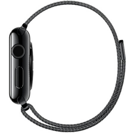 Apple Watch 38 MM Carcasa Otel Inoxidabil Negru Si Curea Milanese Loop Neagra