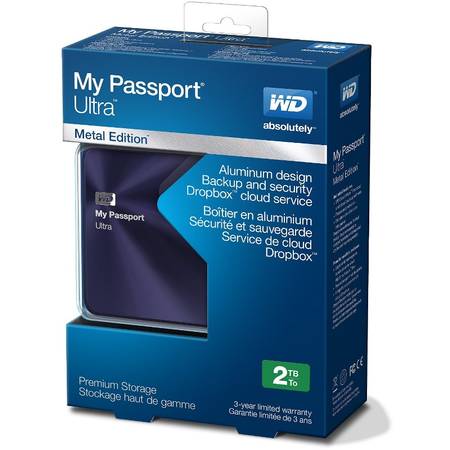 Hard disk extern Western Digital My Passport Ultra Metal Edition 2TB Blue Black USB 3.0