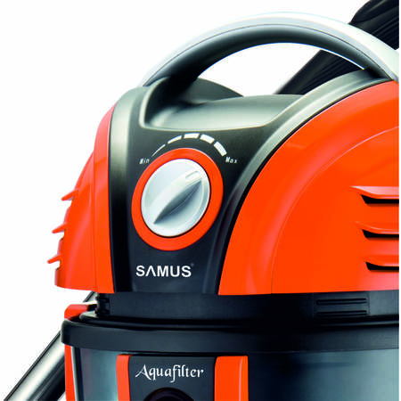 Aspirator cu filtrare prin apă Samus Aquafilter Orange, 1550 W, Umed/uscat, 15 L, Funcție suflare aer, Perie pentru aspirare lichide, Filtru HEPA, Portocaliu