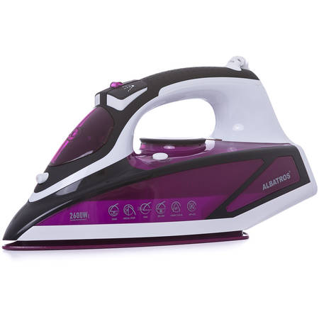 Fier de calcat FUCHSIA, 2600 W, talpa cu invelis ceramic, capacitate rezervor 450 ml, control variabil al aburilor 0-80 g/min