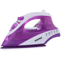 Fier de calcat Albatros Jasmine, 1800 W, Talpă ceramică, Rezervor 0.17 L, Funcţie de auto-curăţare, Funcţie anticalcar, Alb/Violet