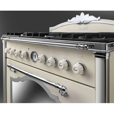 Masina de gatit mixta retro Cortina CC9GPX, 90 cm, crem, estetica argintie