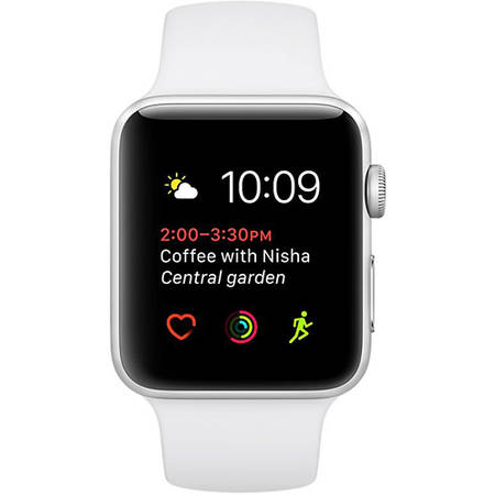 Smartwatch Apple Watch 1 38MM Aluminiu Argintiu Si Curea Silicon Sport Alb
