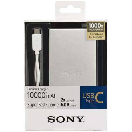 Acumulator extern Sony Fast Charging CP-SC10, 10.000 mAH, 2 USB Type C, Silver