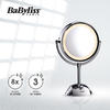 BaByliss Oglinda cosmetica iluminata 8438E, LED, 20.5 cm, 2 suprafete de oglinda, alb