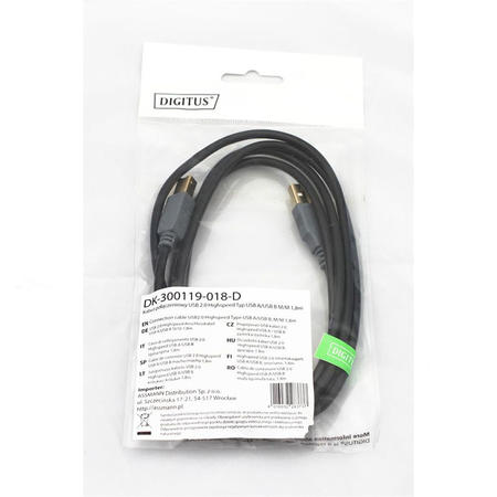 Cablu Digitus USB 2.0 connection cable, USB A - USB B, 5m