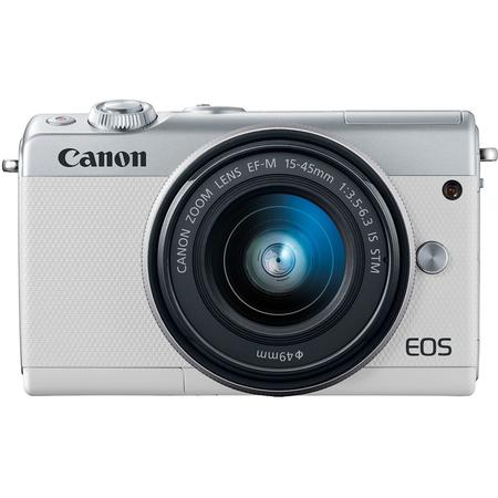 Aparat foto Mirrorless Canon EOS M100, 24.2 MP, White + Obiectiv 15-45 mm