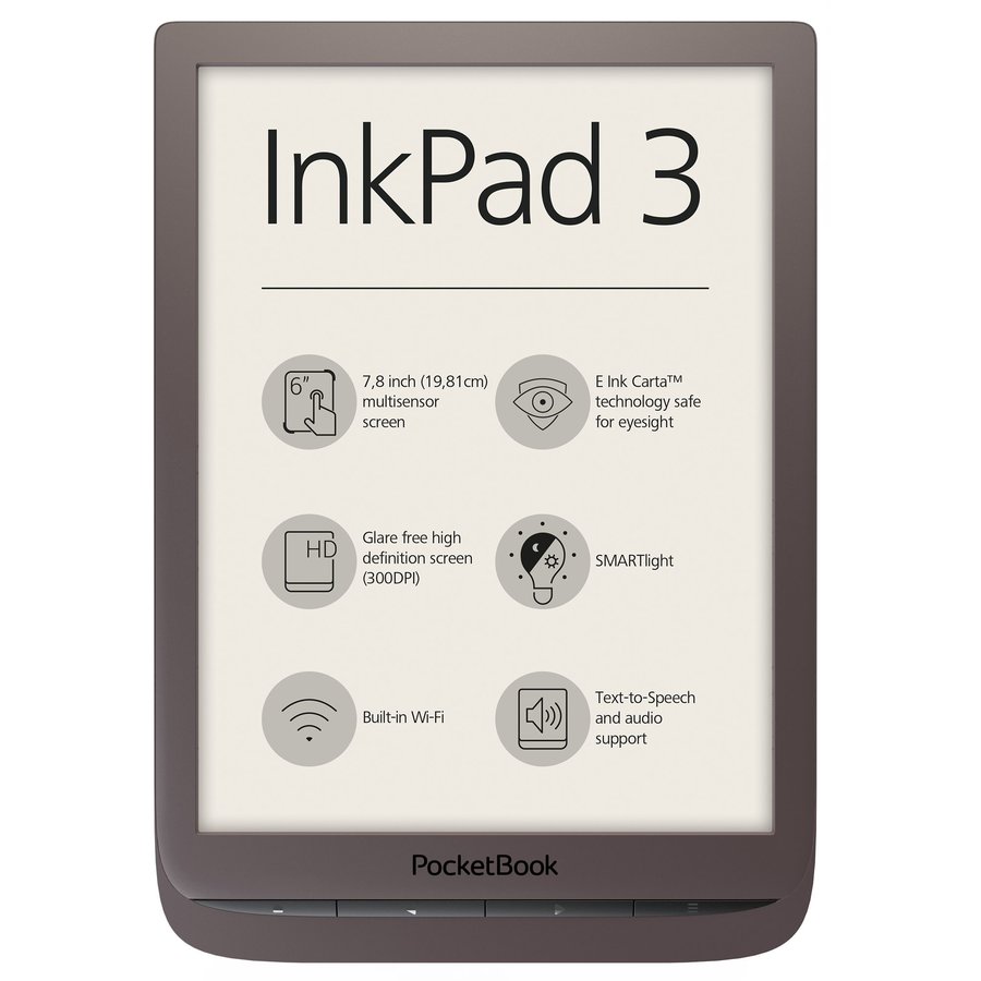 eBook Reader PocketBook Inkpad 3, 7.8 E Ink Carta,, 8GB, audio out, SMARTlight, Maro