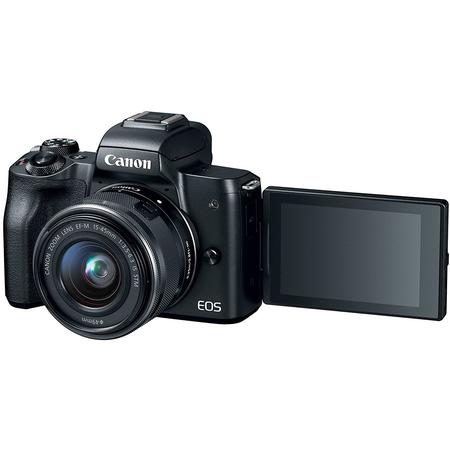 Aparat foto mirrorless EOS M50, 25.8 MP, 4K, Wi-Fi, Negru + Obiectiv EF-M 15- 45mm f/3.5-6.3 IS STM