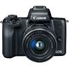 Canon Aparat foto mirrorless EOS M50, 25.8 MP, 4K, Wi-Fi, Negru + Obiectiv EF-M 15- 45mm f/3.5-6.3 IS STM + Obiectiv EF-M 22mm f/2.0 STM