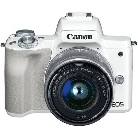 Aparat foto Mirrorless Canon EOS M50, 25.8 MP, 4K, Wi-Fi, Alb + Obiectiv EF-M 15- 45mm f/3.5-6.3 IS STM + Obiectiv EF-M 22mm f/2.0 STM