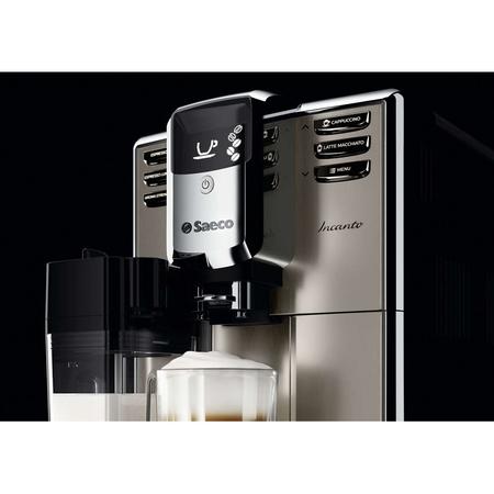 Espressor automat Saeco Incanto HD8917/09, 1850 W, recipient lapte integrat, 5 varietati de cafea, AquaClean, 15 bar, 1.8 l, inox/negru