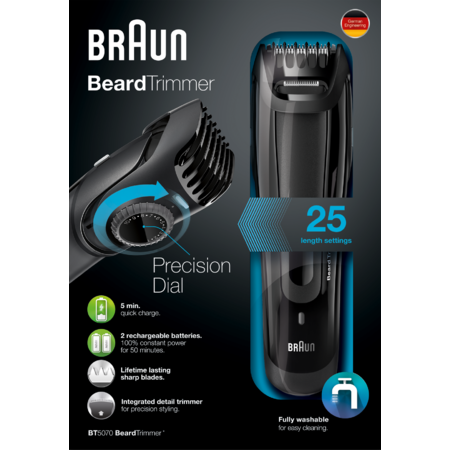 Aparat de tuns barba Braun BT5070, sistem Slide&Style, lavabil, negru