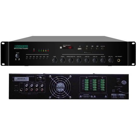 Amplificator PA 120W cu mixer, 6 zone, USB/SD/Tuner, intrari 2Mic si 3Line, 100V & 4-16 Ohmi