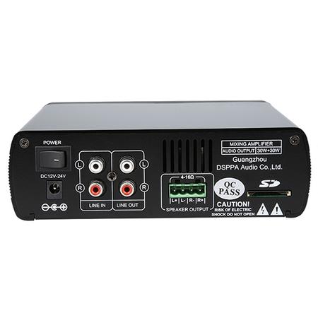 Amplificator PA cu mixer stereo 2x30W, Bluetooth /USB/ SD, clasa D, intrare MIC/AUX, carcasa Aluminiu