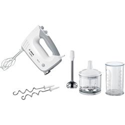 Bosch Mixer de mana MFQ36480, 450 W, 5 viteze + Turbo, picior pasator inox, tocator, vas gradat, alb/gri