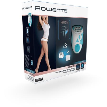 Epilator Rowenta Skin Spirit EP2910F0, 24 pensete, 2 viteze, 3 accesorii, zonele compatibile picioare si corp, albastru