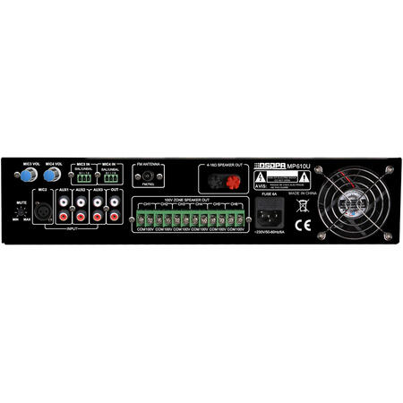 Amplificator PA 250W cu mixer, 6 zone, USB/SD/Tuner, 4Mic si 3AUX, 100V & 4-16 Ohmi