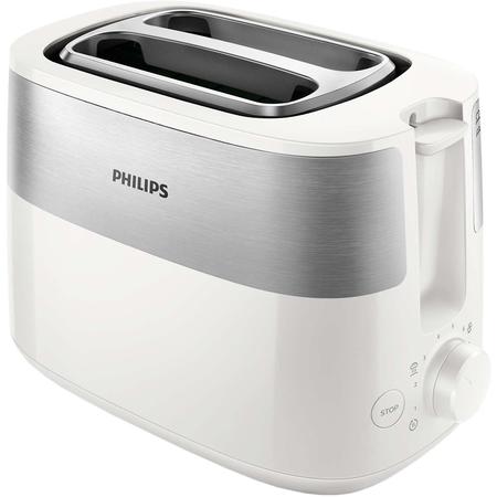 Prajitor de paine Philips HD2516/00, 830 W, 2 fante, functie dezghetare, control variabil, alb/inox