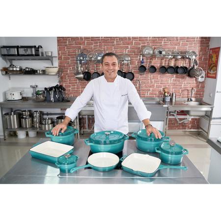 Cratita fonta emailata cu capac Taste of Home by Chef Sorin Bontea HR- YT-KA14E, 14x7 cm, 0.8 l, albastru