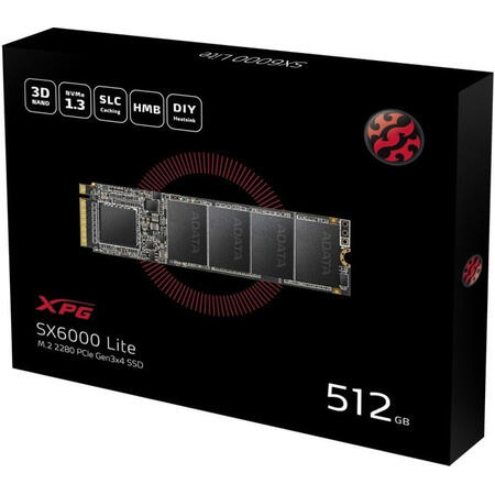 SSD XPG SX6000 Lite, 512GB, M.2-2280, PCIe Gen3x4, 3D NAND