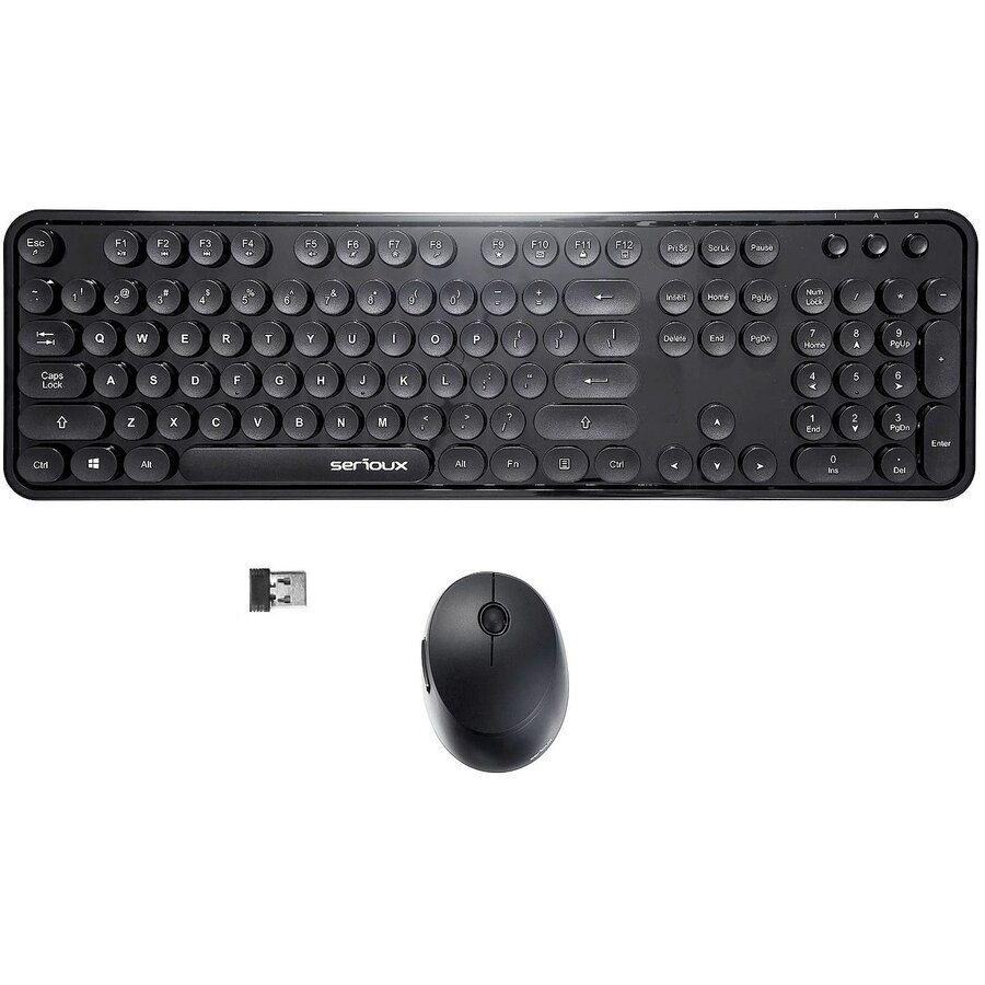 Kit tastatura + mouse Serioux Retro dark 9900BK, wireless 2.4GHz, US layout, negru