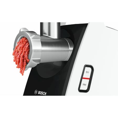 Masina de tocat carne Bosch MFW3X15W, 2000 W, 2.5 kg/minut, functie Reverse, accesoriu carnati/rosii, alb