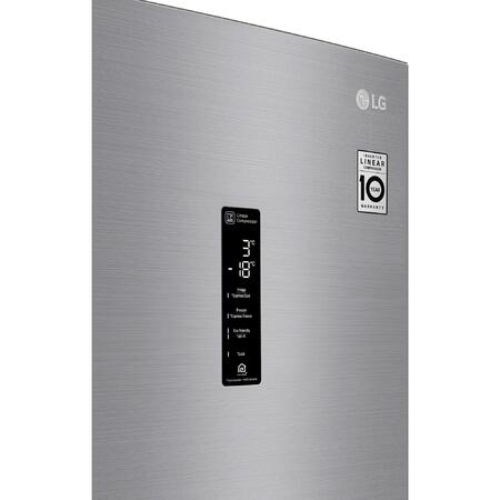 Combina frigorifica LG GBB62PZFFN, 384 l, No Frost, Compresor Inverter Linear, Display Extern, Clasa D, H 203 cm, Argintiu
