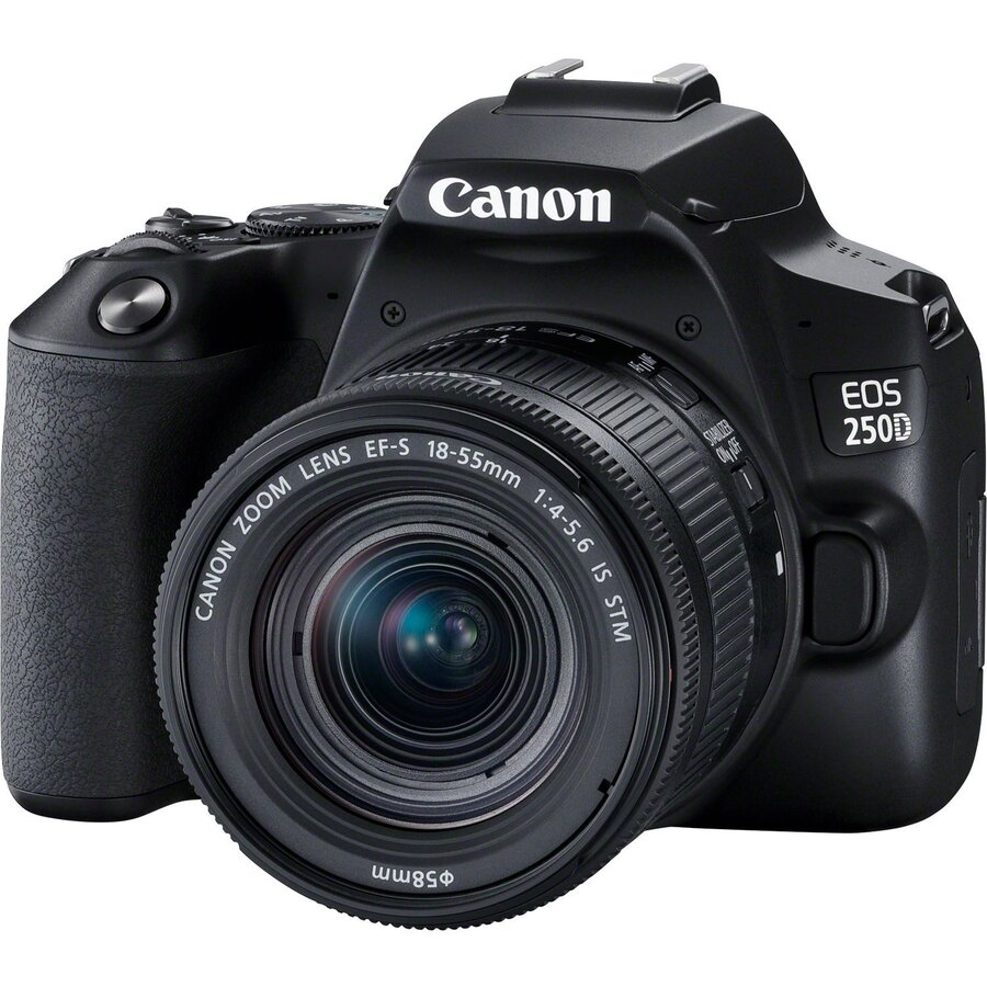 Aparat foto DSLR Canon EOS 250D, 24.1 MP, Wi-Fi, Negru + Obiectiv EF-S 18-55mm, f/4-5.6 IS STM