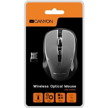 Mouse wireless Optical 800/1000/1200 dpi, 4 btn, USB, power saving button, Graphite