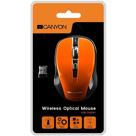 Mouse wireless optical 800/1000/1200 dpi, 4 btn, USB, power saving button, Orange