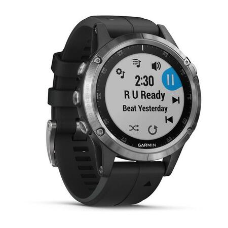 Ceas smartwatch Garmin Fenix 5 Plus, HR, GPS, Silver, Silicone Black