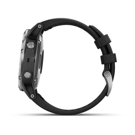 Ceas smartwatch Garmin Fenix 5 Plus, HR, GPS, Silver, Silicone Black