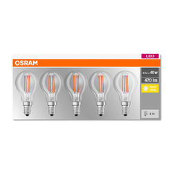 OSRAM Set 5 becuri Led E14, 4W, 470 lumeni, lumina calda(2700K)