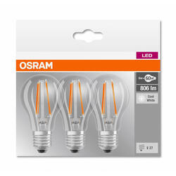 OSRAM Set 3 becuri Led, E27, 230V, 6.5W, 470 lumeni, lumina rece