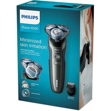Aparat de ras Philips S6640/44, umed & uscat, mod de protectie a pielii, tehnologie MultiPrecision, LED, lavabil, accesoriu barba, husa, Negru